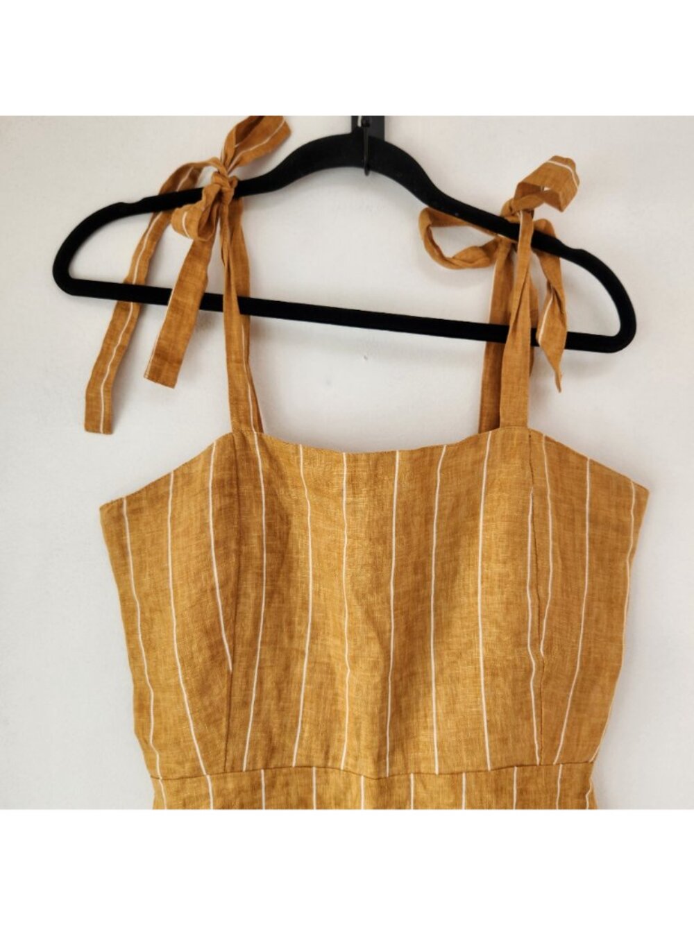 Faithfull The Brand Striped Mini Dress Nautical 100% Linen Yellow Women's M (6) - Picture 5 of 8